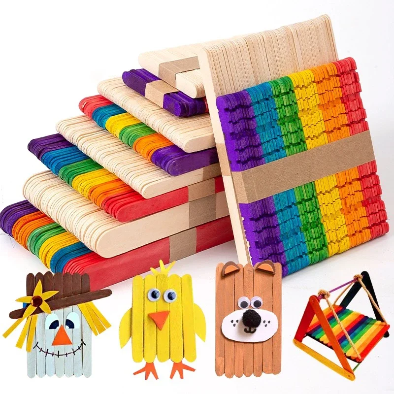 

50Pcs Wooden Chip Natural Handicraft Material Ice Cream Sticks For Childrens DIY Handmade Wood Strip Party Creative Supplies