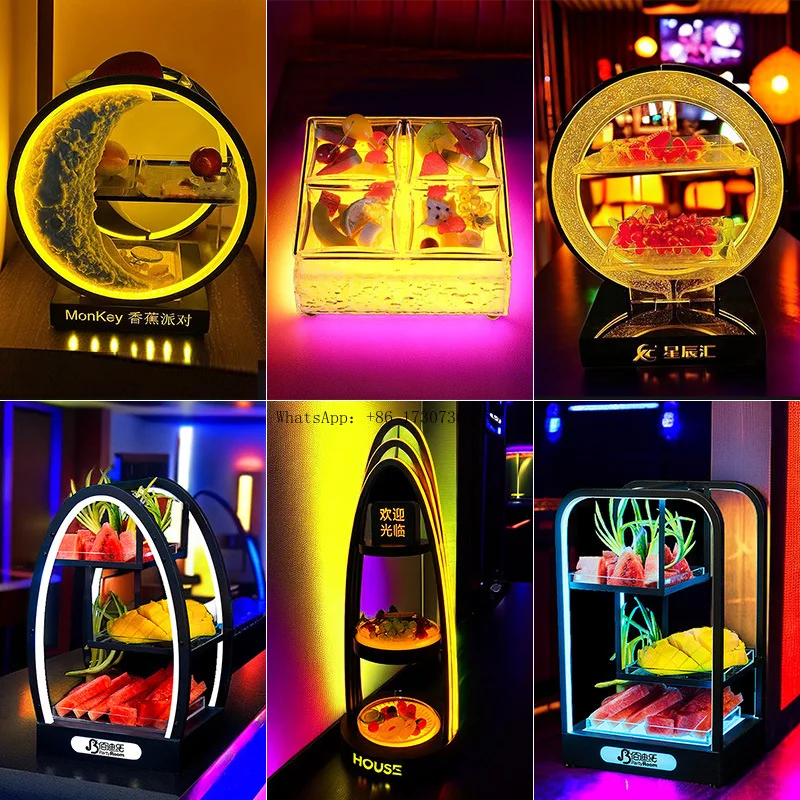 

Fruit plate party ktv special wrought iron snack led snack platter bar fruit rack led light effect