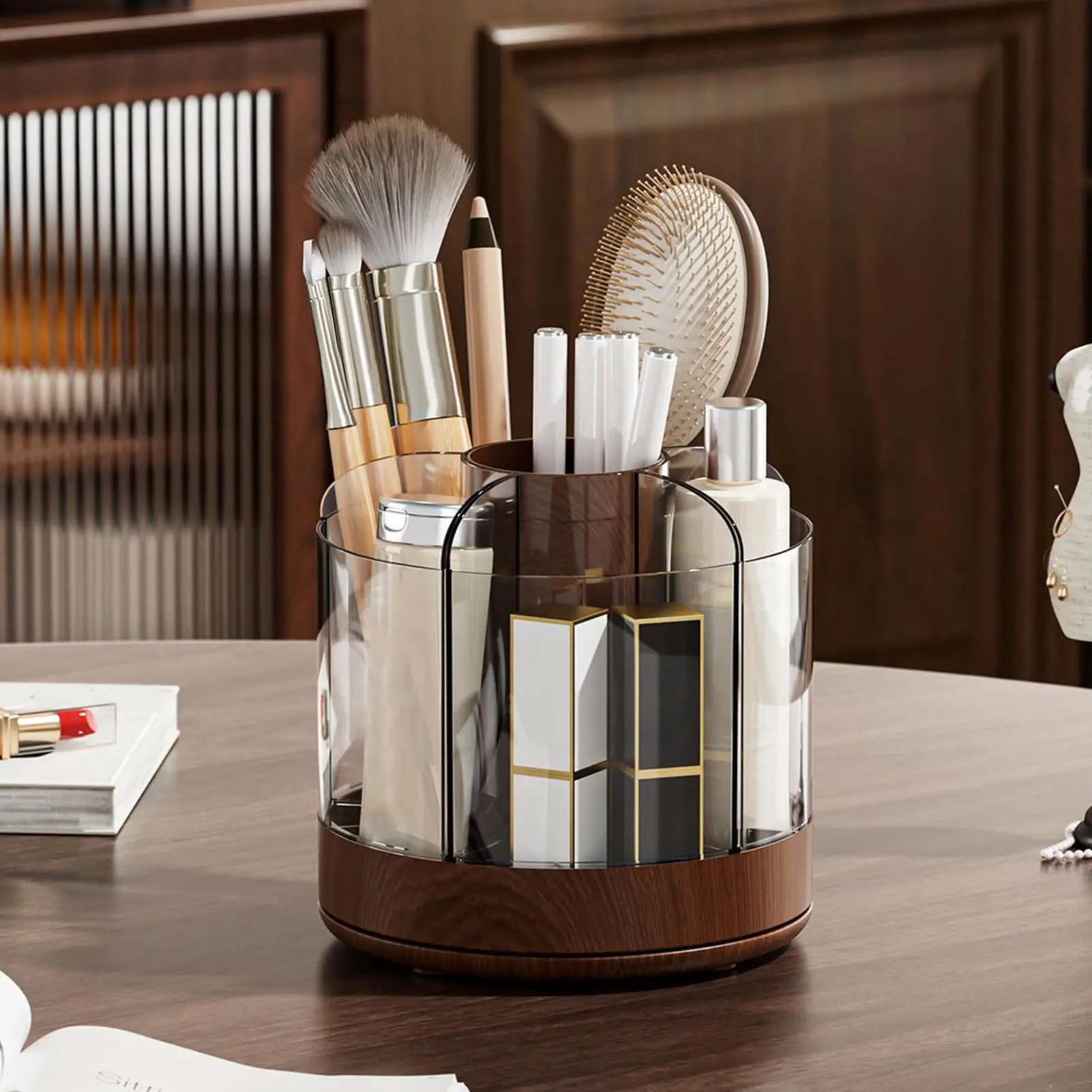 Make Up Brush Holder Acrylic Large Capacity Vintage Makeup Brush Organizer Countertop For Women Cosmetics Nail Gel Perfume Home