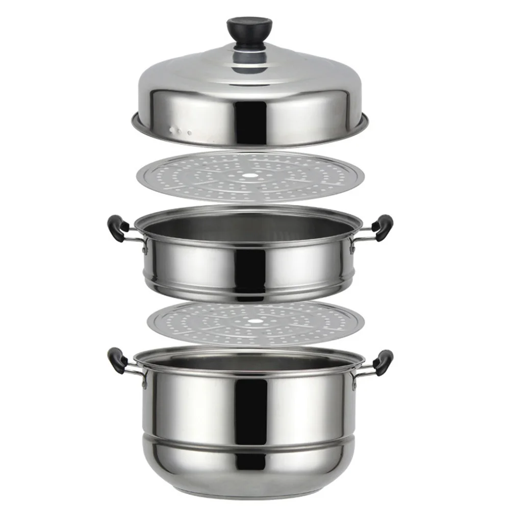

Three-Layer Stainless Steel Steamer Multifunction Soup Cooking Pot Thick Steam Pot for Gas Stove Induction Cooker 28cm