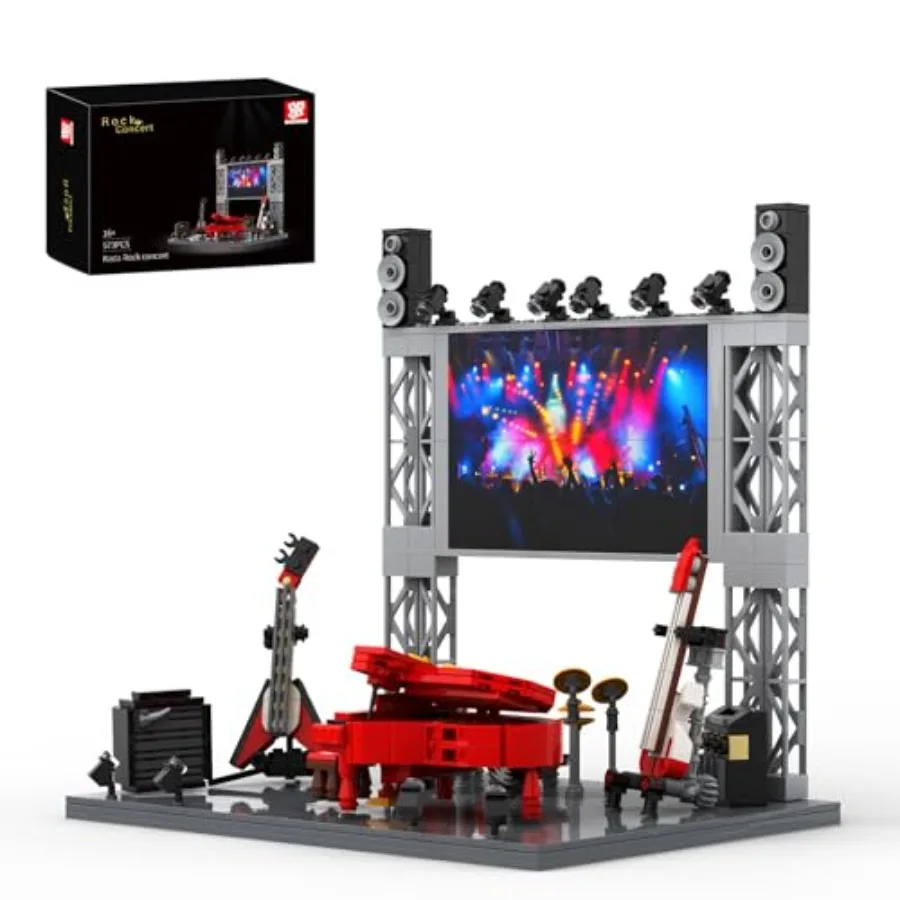 

Наборы для сборки музыкальных инструментов MOC: конструкторы для концертов с роялем, бас-гитарой, барабанной установкой. Подарочный набор. Включает стойку.