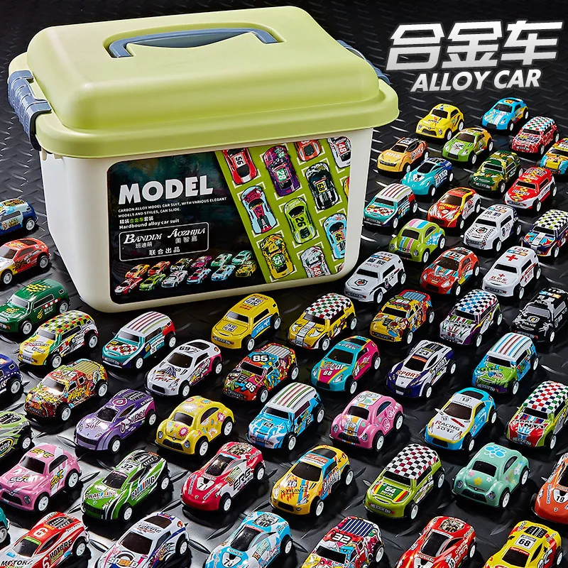 

30/50 Cars Simulated Rebound Alloy Racing Cars Portable Storage Box Boy Toy Car Model Collection Classic Mini Car Toys Kids Toy