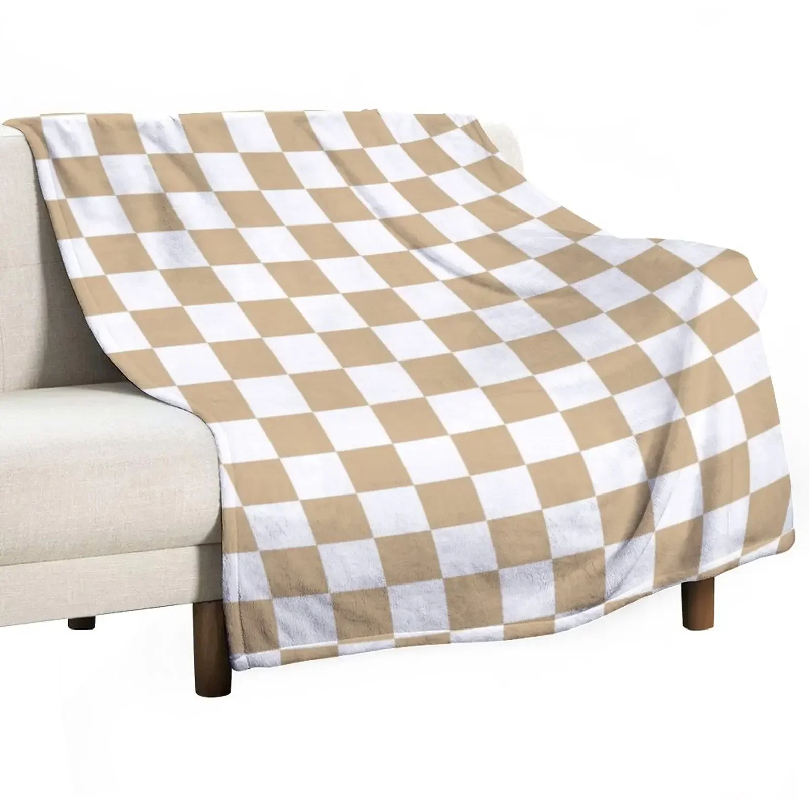 

White and Tan Brown Checkerboard Throw Blanket For Decorative Sofa Designers Blankets For Sofas Blankets