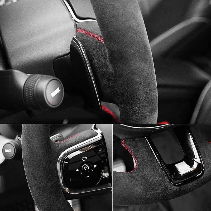 Funda de gamuza para volante de coche, cubierta de protección, costura a mano, accesorios interiores de coche, bricolaje, ZEEKR 001, ZEEKR 009