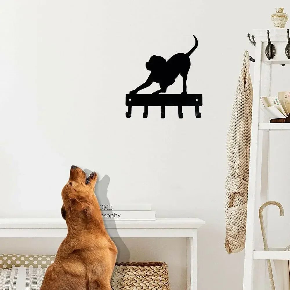 CIFBUY Metal Wall Art Playful Pup Iron Sculpture Key Rack Leash Hanger Wall Mounted Home Decor Ornament Gift Rustic Style