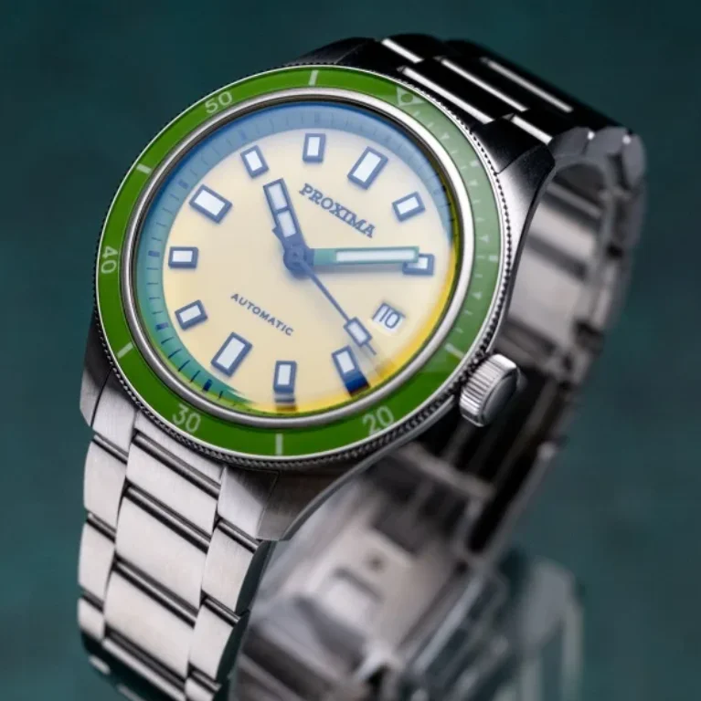 Proxima Herren-Automatikuhr, 39 mm, mechanische Armbanduhr, Taucheruhr, 20 Bar, wasserdicht, BGW-9, leuchtende Keramiklünette, Emaille-Zifferblatt, PT5000