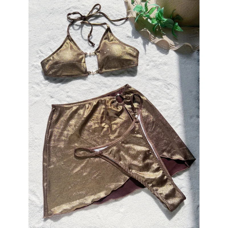 Neuer dreiteiliger Bikini-Badeanzug für Damen, reiner Badeanzug, Match-Setsbikini6636