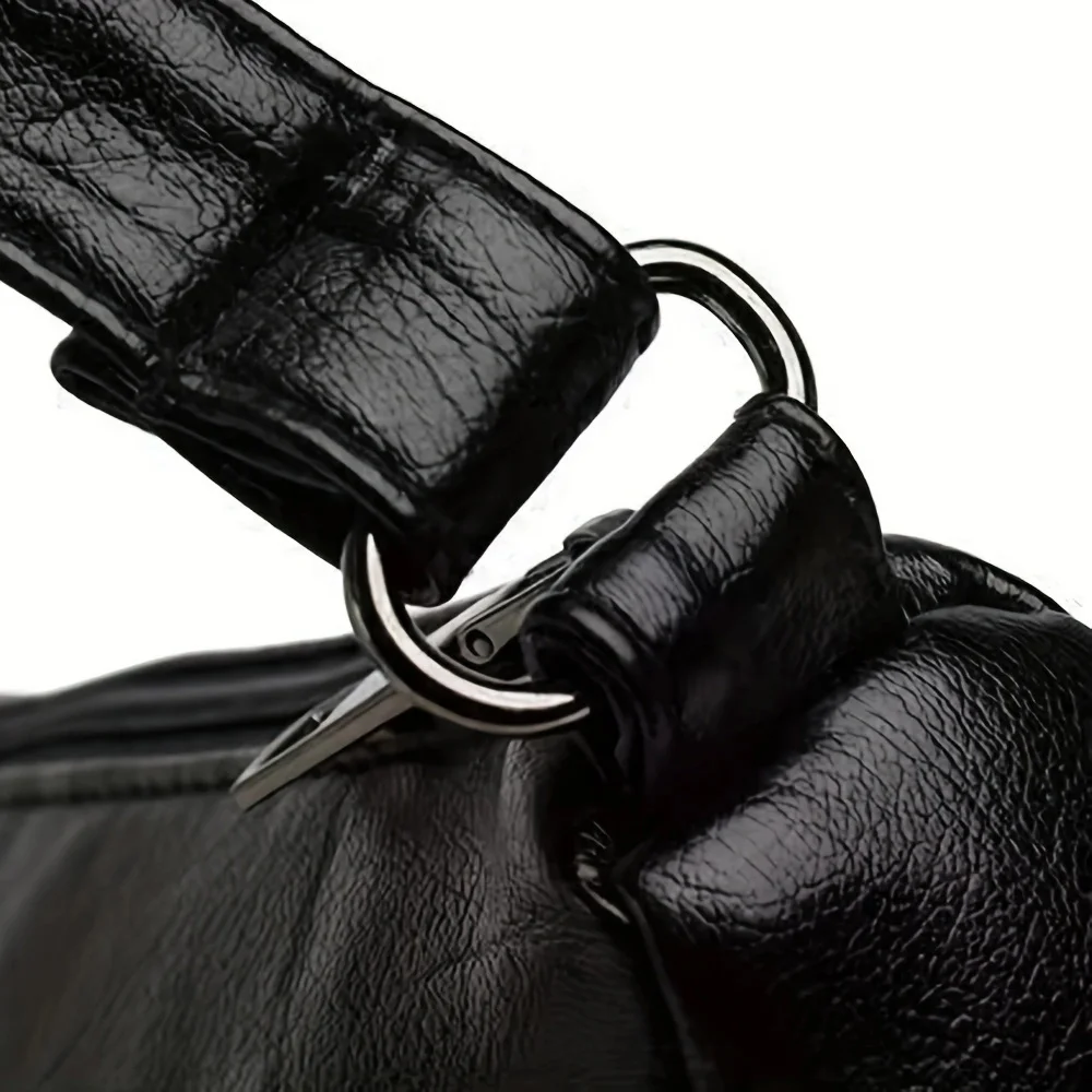 Damen Crossbody-Handtasche aus PU-Leder, große Kapazität, mit mehreren Fächern, schwarze geprägte Umhängetasche für Ausflüge und Partys – Detail 11
