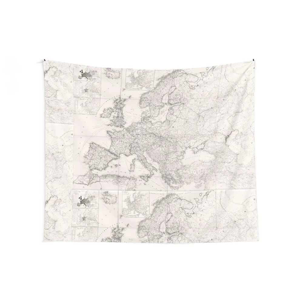 Vintage old map of Europe. Ancient white and black map Tapestry Room Decoration Korean Style Hanging Wall Tapestry