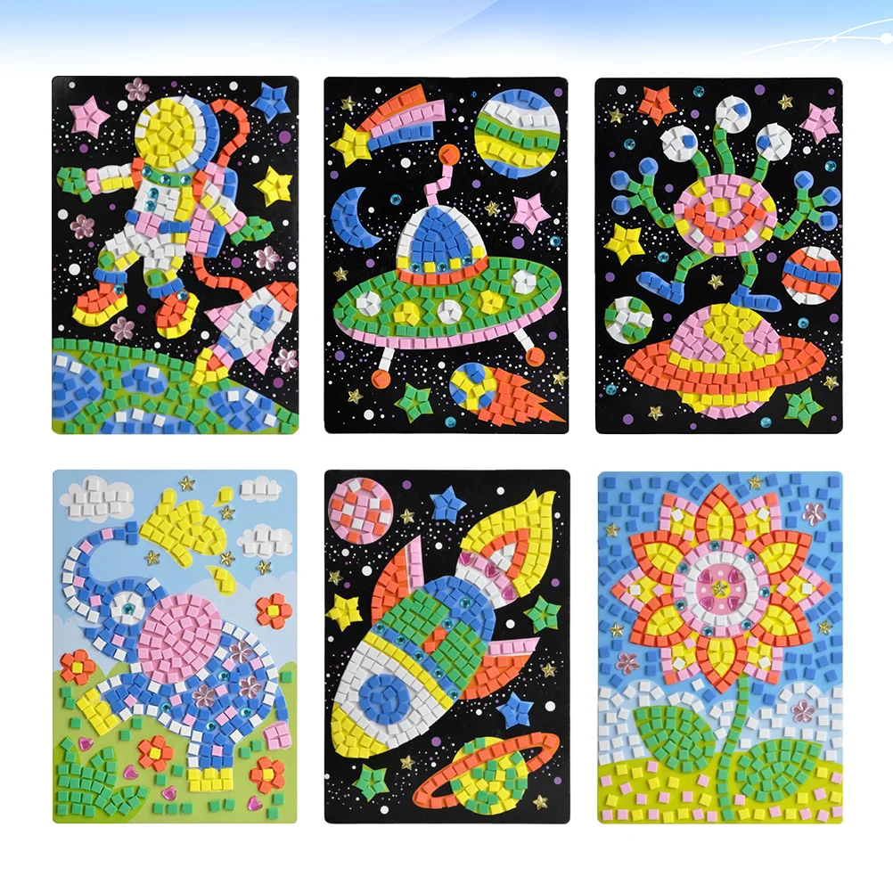 6 Pcs Mosaics for Kids Kits Children Toys Craft 3d Puzzles Cartoon Stickers DIY Manual