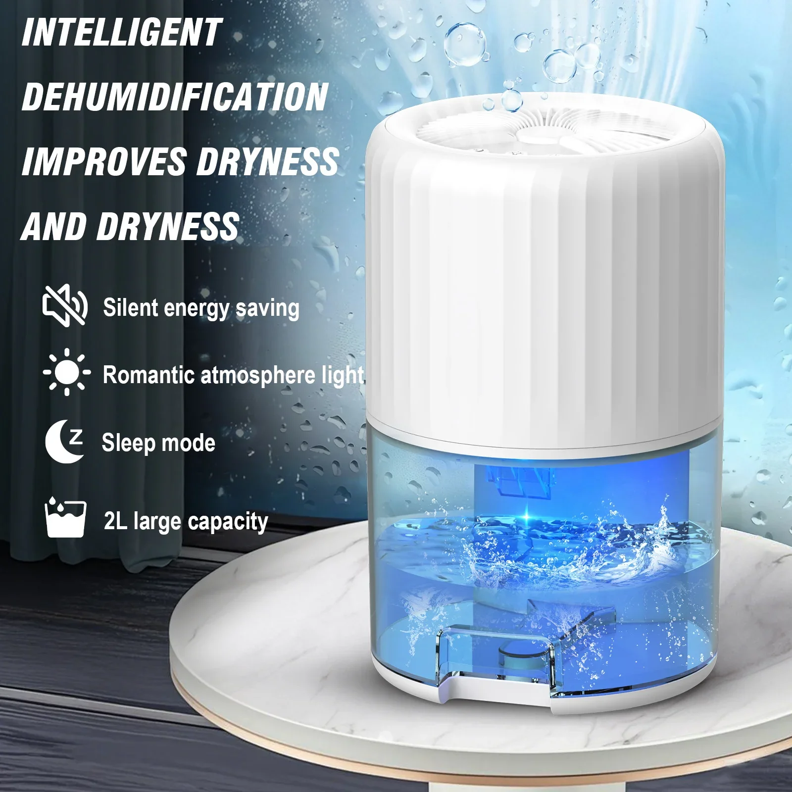

2L Air dehumidifier household semiconductor dehumidifier bathroom dryer colorful mini quiet dehumidifier with 7 Color LED Lights