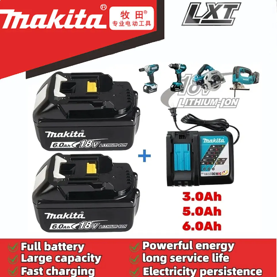 6Ah/5Ah/3Ah 100% Original Makita 18V Battery BL1830B BL1850B BL1850 BL1840 BL1860 BL1815 Replacement Lithium Battery