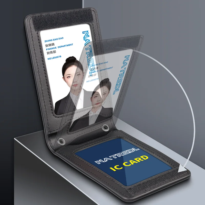 Real Leather ID Badge Holder Lanyard for Airport Ground Staff Employee Work Card Case Personalized Name Tag Cover Neck Strap