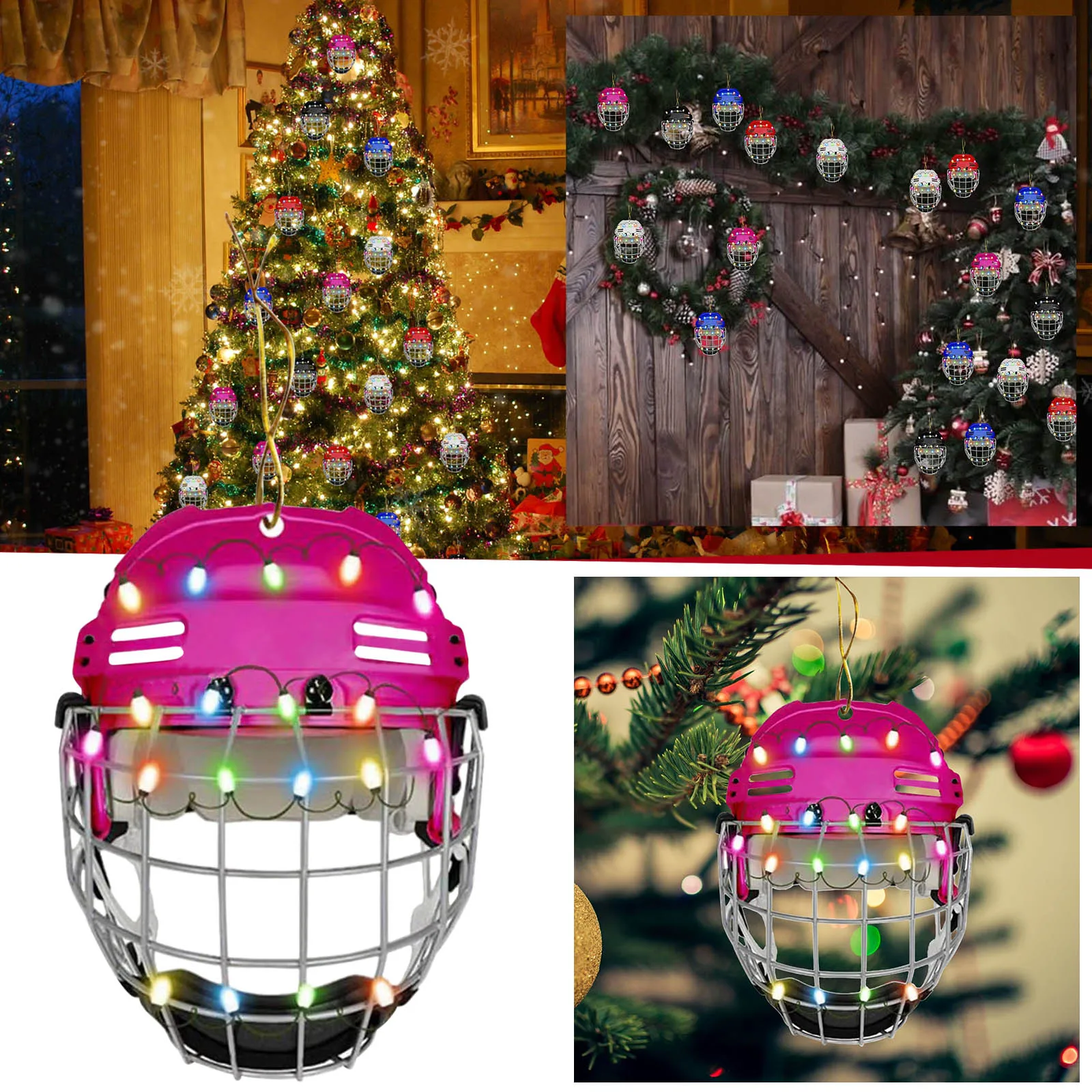 Christmas Tree Hanging Decoration Ice Hockey Helmets With Cages Door Window Drop Ornament Gifts For Hockey Lovers Party Decor