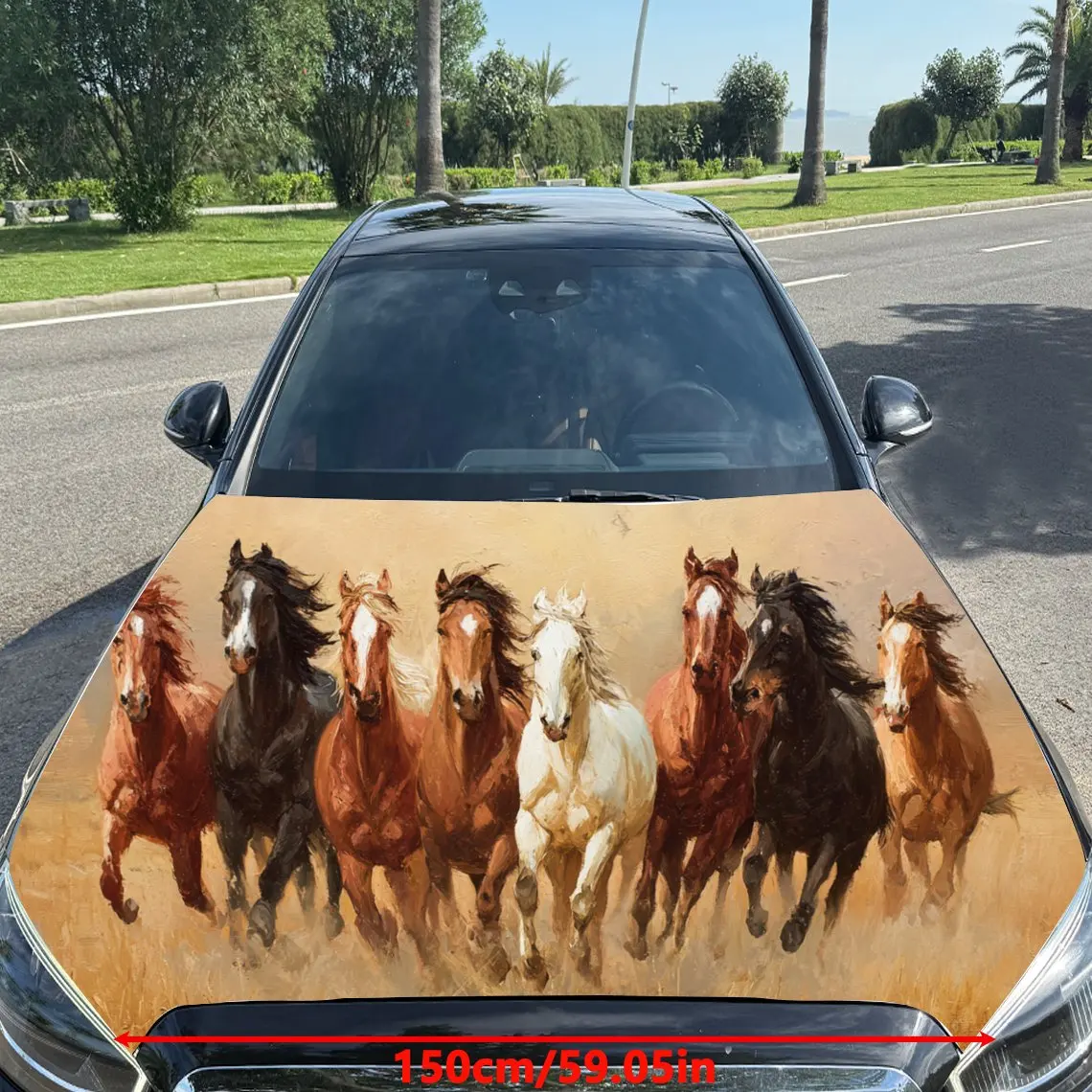 Fashionable Galloping Horses PVC Car Engine Hood Vinyl Wraps, Self-Adhesive Waterproof Car Hood Decal Sticker, Car Decoration Pr