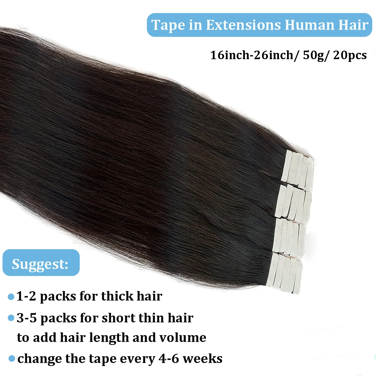 Tape in Human Hair Extension Straight Brazilian Human Hair Extension 2.5g 20pcs 50g Tapes Hair 100% Human Hair Natural Tape Hair image 3