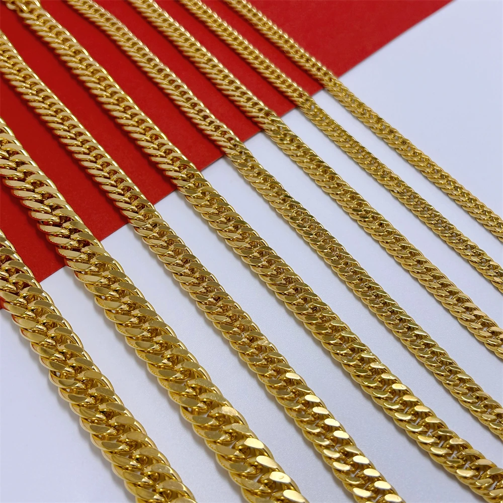 Yellow Gold Plated Long Necklaces for Men 5/8/10mm Link Chain 24inch Collar Choker Homme Hip Hop Jewelry Accessories Wholesale