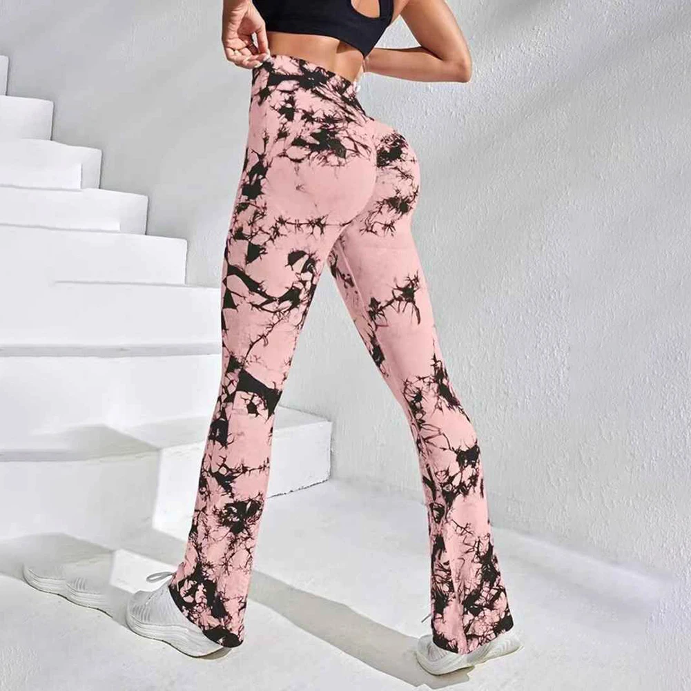 Pantalon Long évasé teint par nouage pour femmes, Leggings de Yoga décontractés taille haute
