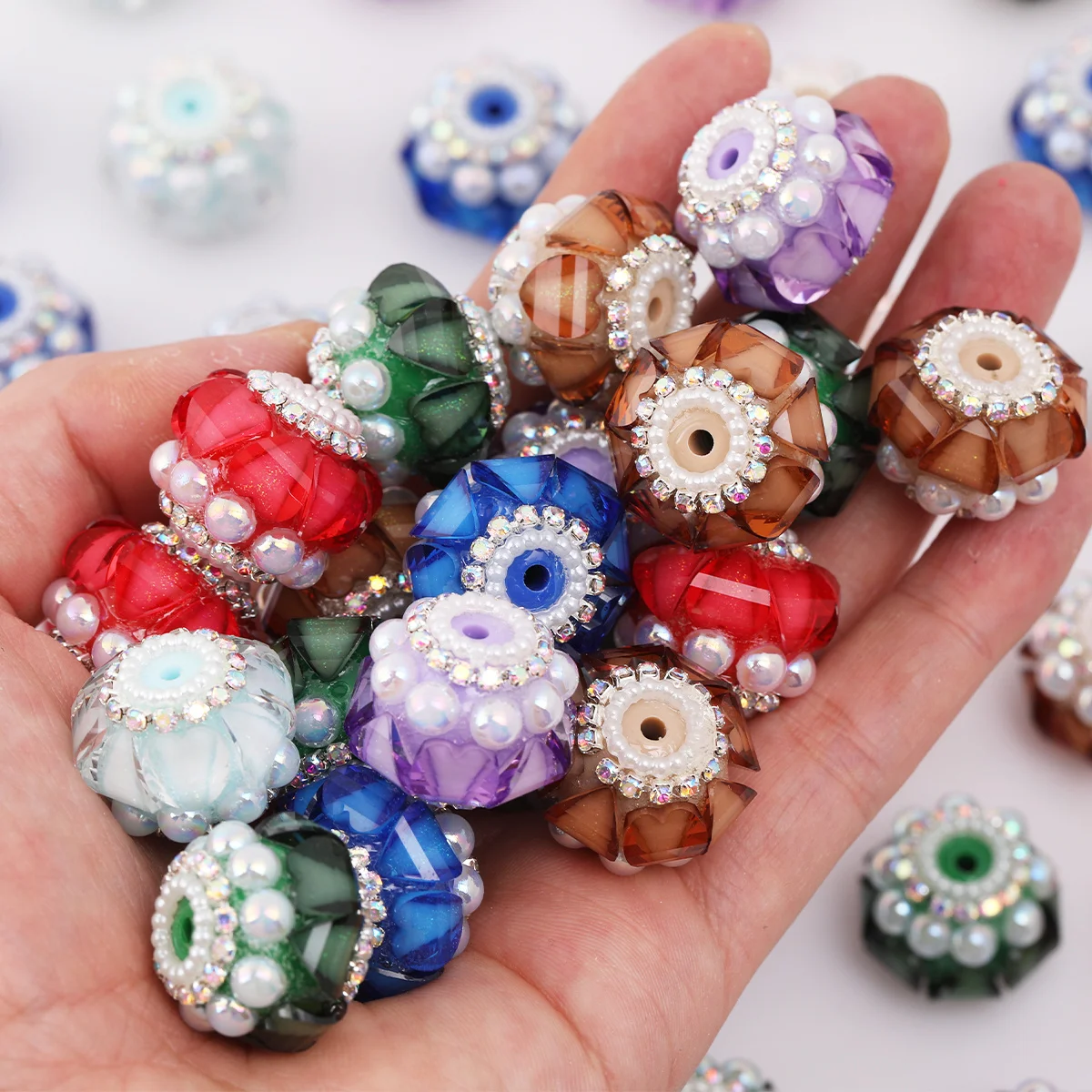 4/9pcs Random Color Rhinestone Lantern Acrylic Beads 18*21mm Loose Spacer Beads For Bracelet Jewelry DIY Craft Making