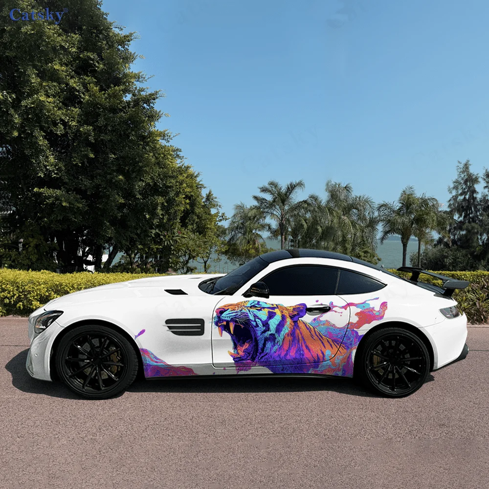 Starry Sky Roaring Tiger Car Vinyl Wraps Decal Self-adhesive PVC Sticker Suitable for Trucks SUV Decor Auto Accessories Gift