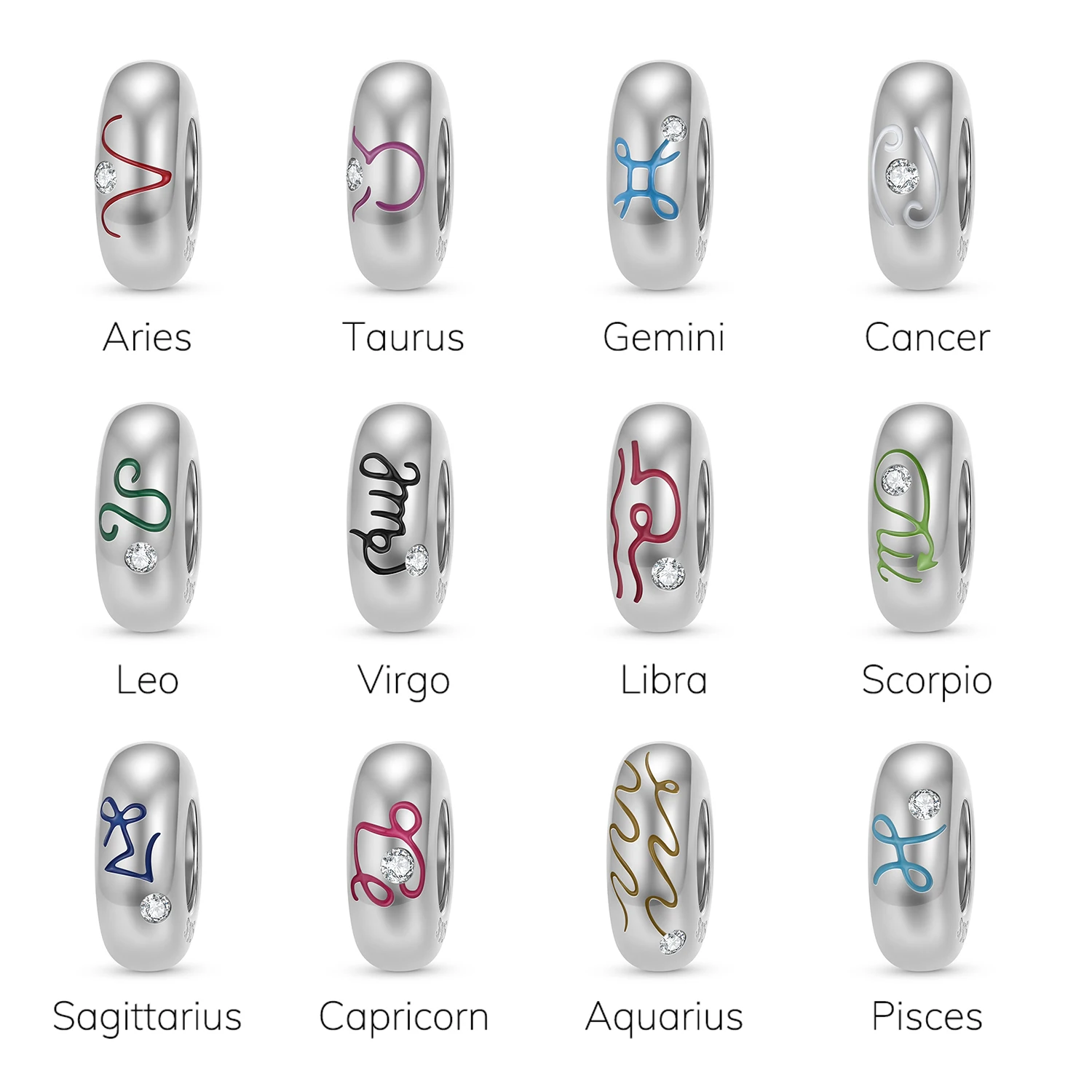 

925 Sterling Silver 12 Color Constellations Zodiac Sign Charms Clip & Stoppers for Women Mother Girl Bracelet Making Accessorie