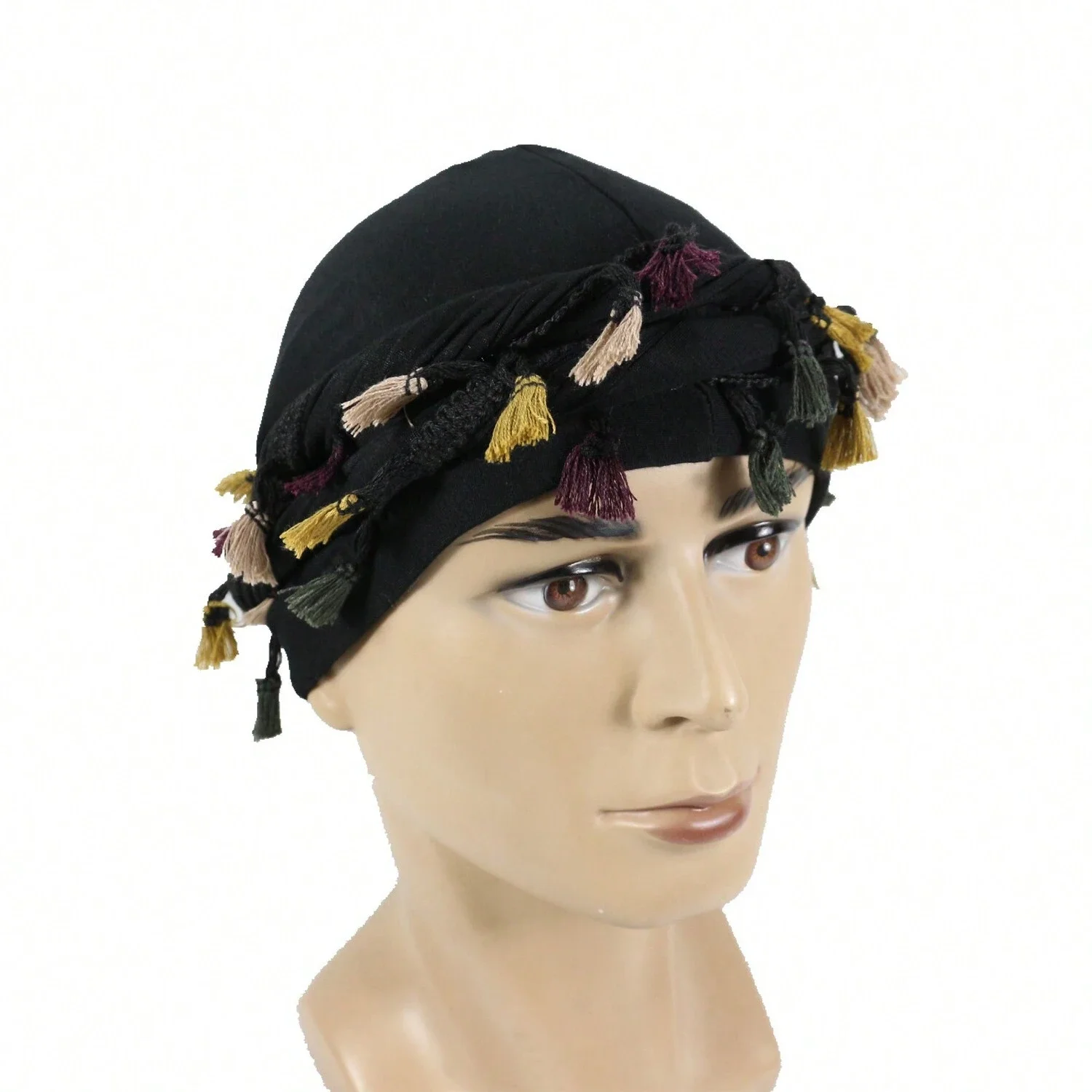 

Unisex Retro Tassel Twisted Turban Cap Hair Scarf Hat