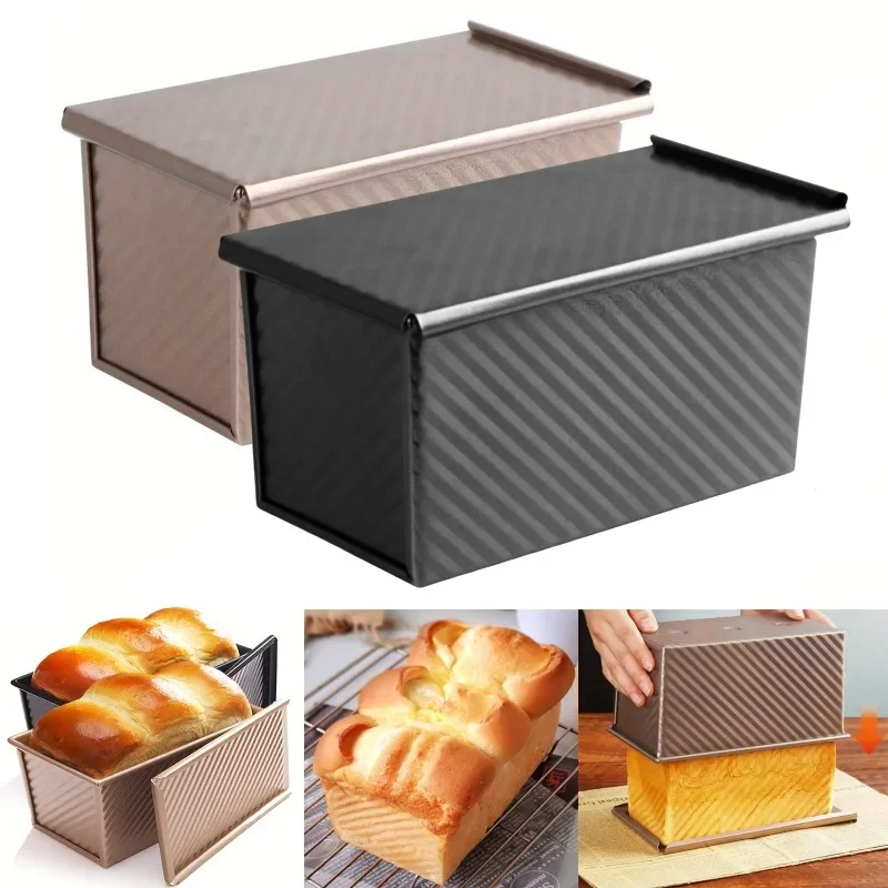 Molde rectangular para pan Pullman con tapa, 1 lb, antiadherente, para hornear pan, caja para tostadas corrugada de acero al carbono, molde para tostadas para horno y hornear