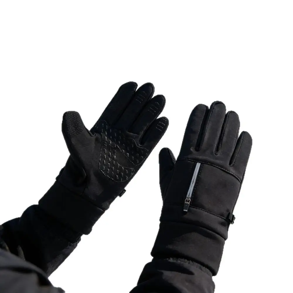Polyester Winter Cycling Gloves Black M, L, XL Thermal Full Finger Gloves Medium-thick Wrist Zipper Zipper Winter Gloves