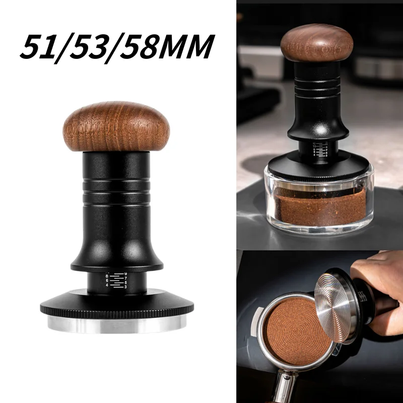 

Walnut wood Spring Coffee Powder Aluminum Alloy Handle Constant Pressure Spring Coffee Tamper 51/53/58MM Barista Tool