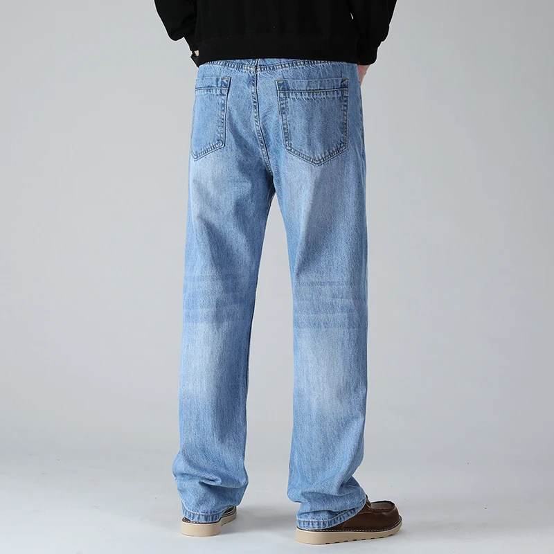 100% Cotton Light Blue Straight Loose Midweight Denim Jeans for Men Plus Size Fat Man Plus Fat Dad Jeans Wide Leg Pants