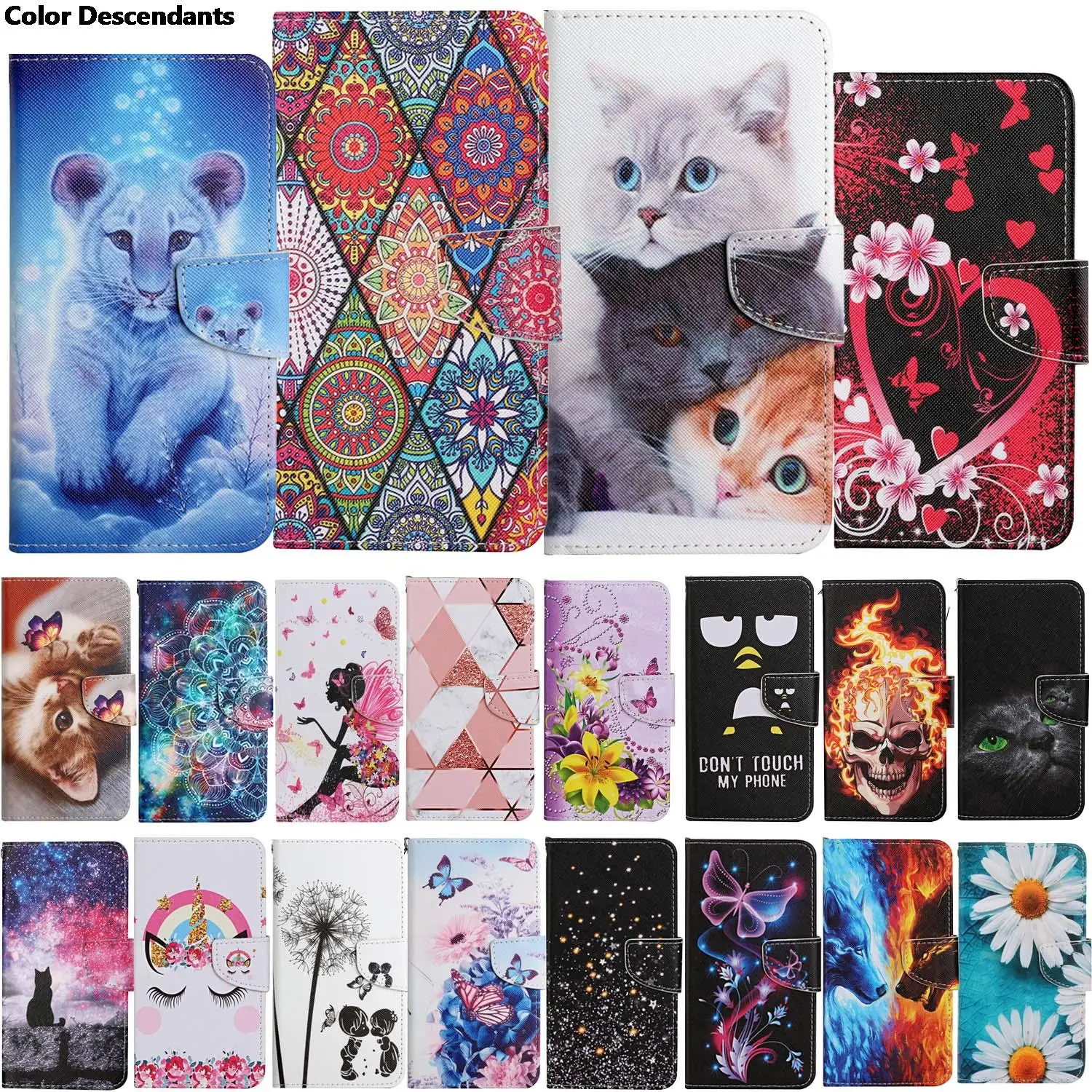 Flip Wallet Leather Case For Huawei P30 P40 Lite E Y5 2018 Y6 Y7 2019 Y5P Y6P Y7P Cover Butterfly Flower Cat Flamingo Painted