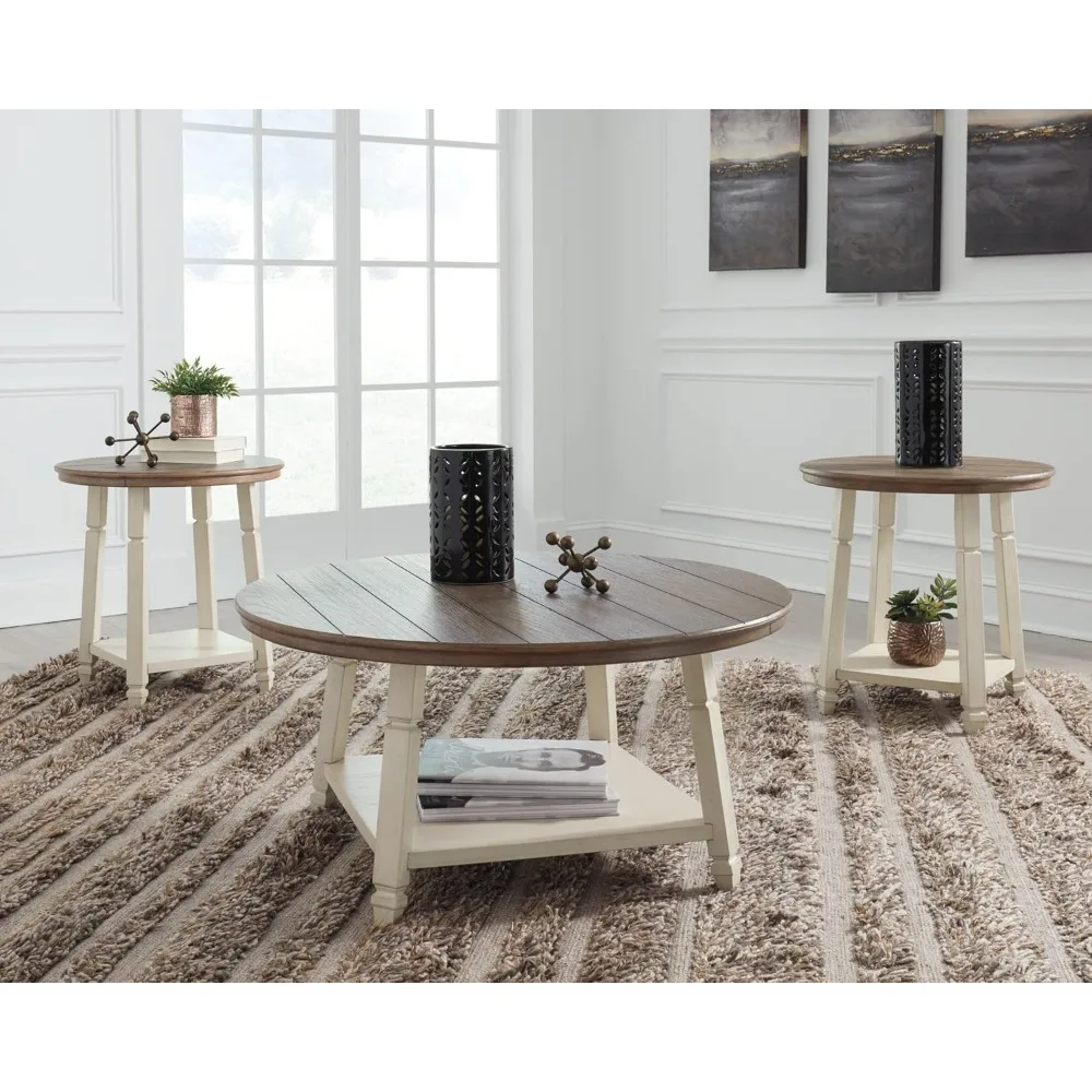 y Bolanbrook Farmhouse 3-Piece Table Set, Includes 1 Coffee Table and 2 End Tables with Lower Shelf