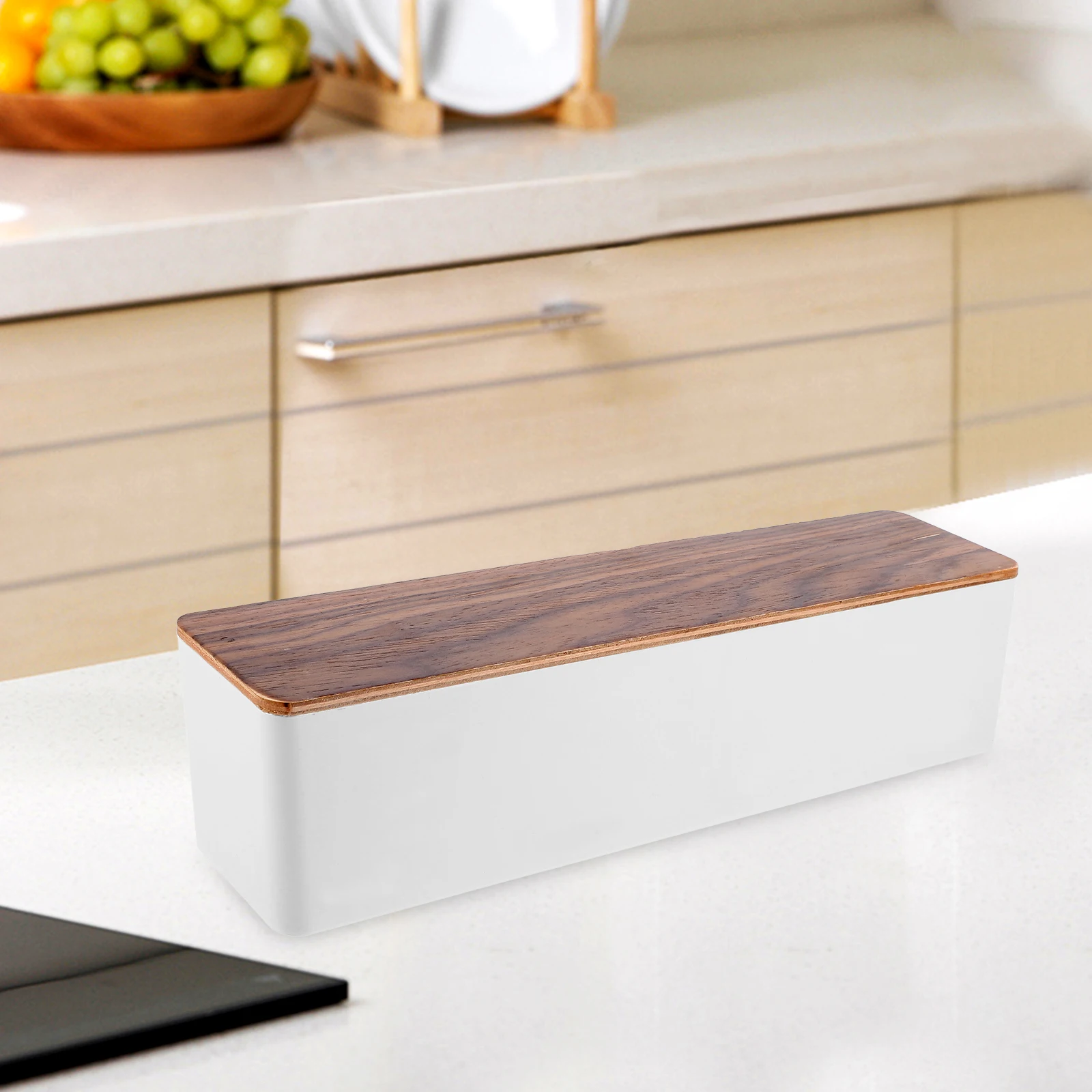 

Cutlery Storage Box Black Density Board Lid Chopsticks Fork Spoon Organizer Drawer Compartment Tabletop Kitchen