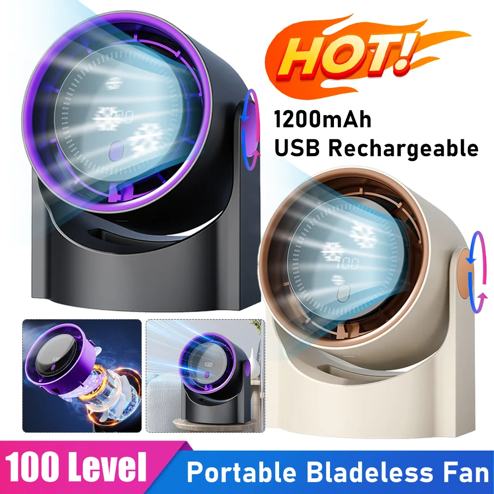 

100-скоростной умный электрический вентилятор, безлопастной вентилятор, зарядка через USB, настольный бесшумный настенный кондиционер, настольный вентилятор для офиса, кемпинга