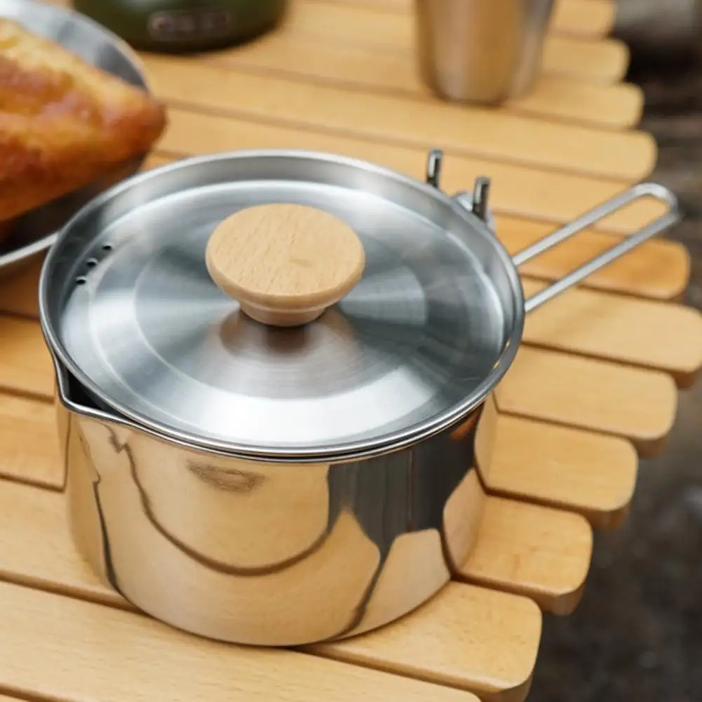 

1L Corrosion-resistant Camping Kettle Anti-scratch Stainless Steel Bushcraft Gear Portable Tea Kettle for Household