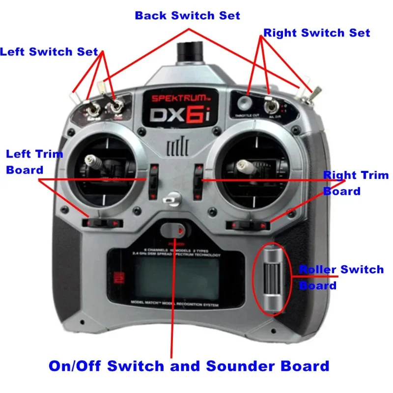 Spektrum-Ensemble de commutateurs d'émetteur pour salle de bain, D, R Flap pouvez-vous ro Gear, Mode F, Accélérateur droit, Cut Ail D, R Rudd Back TRAINER MIX, LD, DX6i