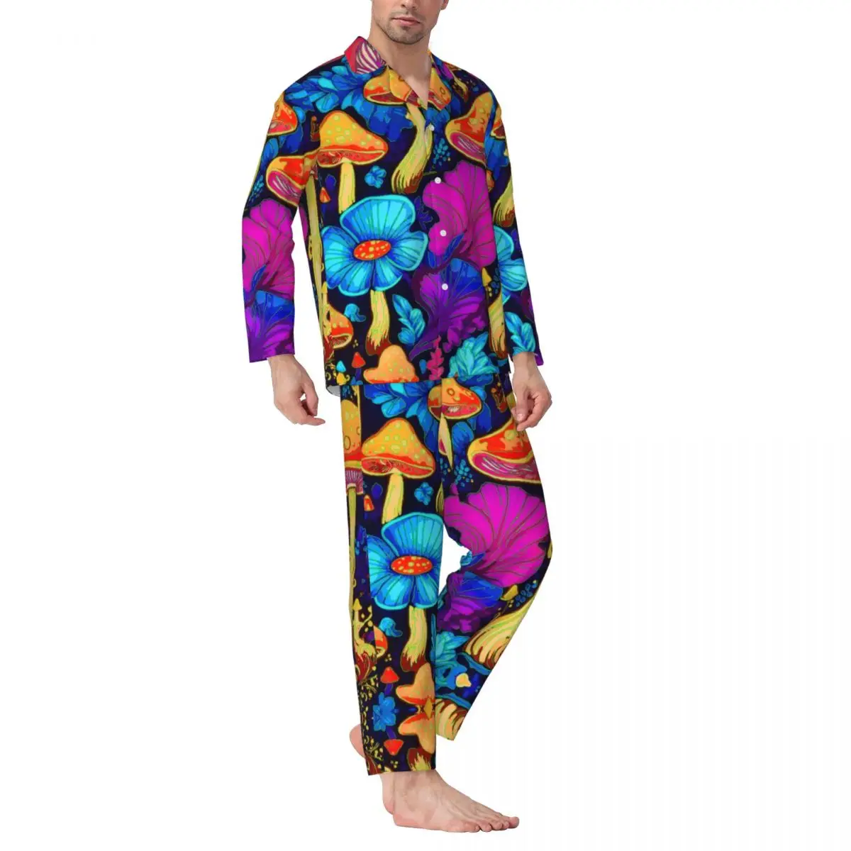 Men's Home Suits Long-sleeved Psychedelic Mushroom Sprin Suits for Autumn and Winter Pajamas for Men