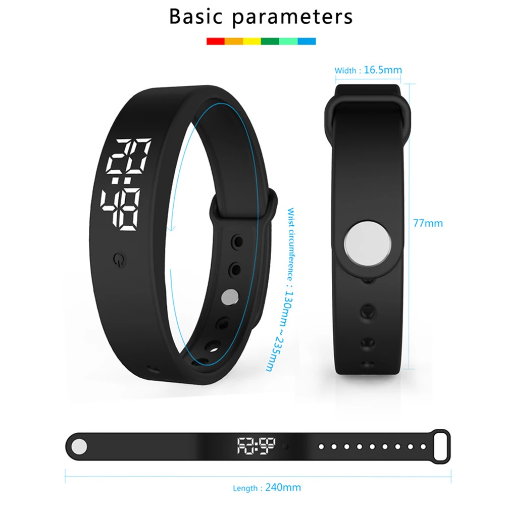 Cyfrowa inteligentna bransoletka LED Monitor Termometr Alarm wibracyjny Opaska na nadgarstek Inteligentna bransoletka Wodoodporna opaska Smartband