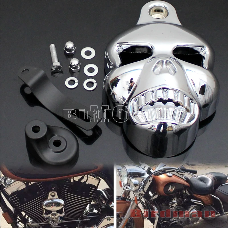 

Motorcycle Chrome Skull Horn Cover For Harley Sportster 883 1200 Softail Dyna Fat Bob Electra Glide Touring Road King 1992-2014