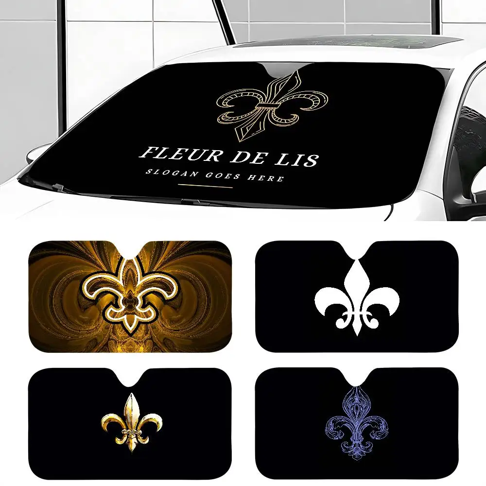 

Fleur De Lis LOGO Sunshade Windscreen Fold-up Car Front Windshield 70x130cm Car Window Windscreen Cover Heat Reflector