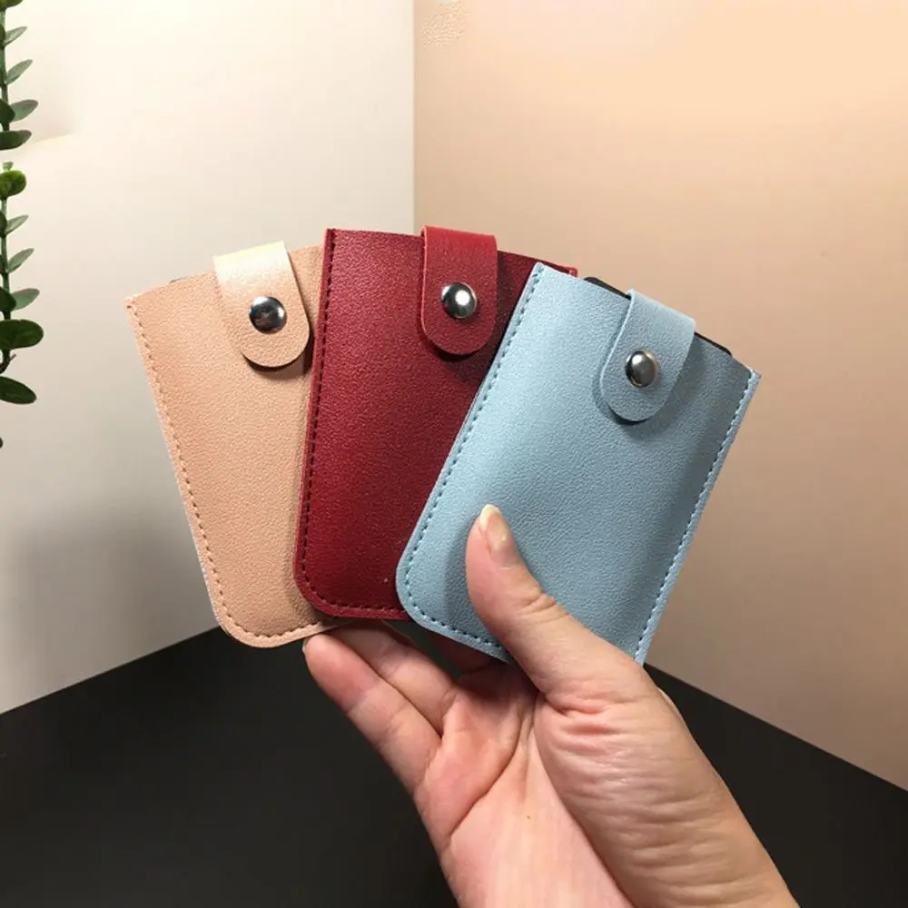 

Leather Solid Color Multi-position Card Access Control Men Card Cover Small Purse Wallets Pulling Card Holder Women Card Case