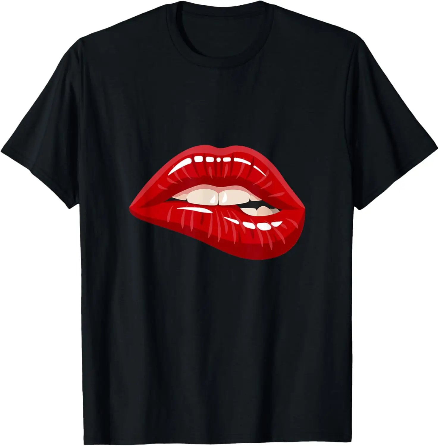 

Enjoy Wear Women's Graphic Red Biting Lips Short Sleeve Fun T-Shirt