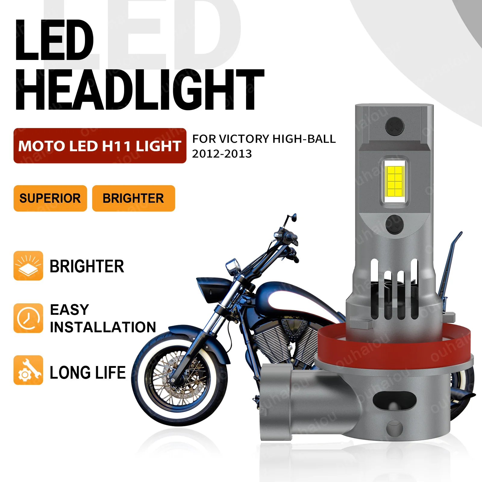 

1PCS Motorcycle Headlight LED H11 Super Bright Bulbs Headlamp Moto White 6000K Canbus Fanless For Victory High-Ball 2012 2013