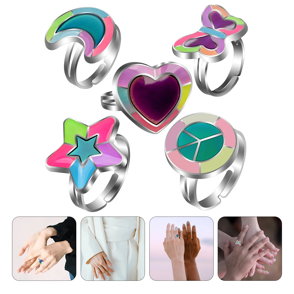 

5Pcs Thermochromic Finger Rings Adjustable Alloy Unique Color Change Rings Fashion Finger Jewelry Mood Ring Delicate Design