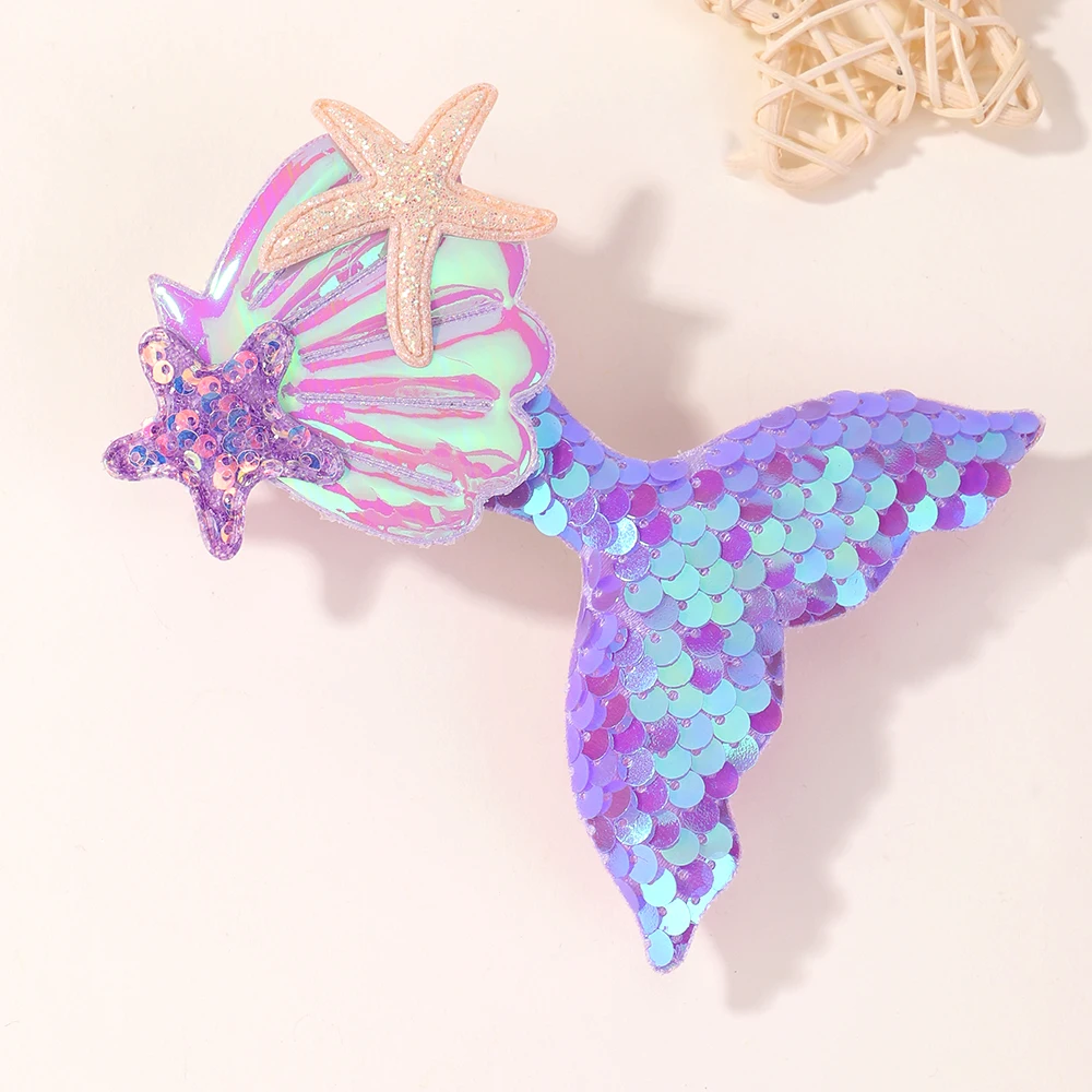 1PC Shinying Mermaid Hairclips Girls Lovely Starfish Hairpin Baby Kids Bangs Decorative Hair Clip Cartoon Colorful Headwear