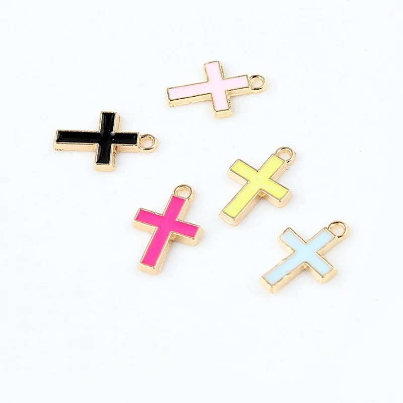 20pcs/lot Fashion Crosses Shape Lover Oil Drop Charms Alloy Pendant Fit For Bracelet Earring DIY Fashion Jewelry Accessories