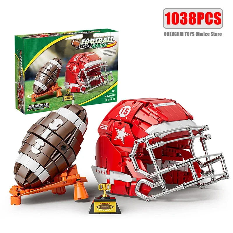 

980Pcs Creative Football Toy Kit Football & Helmet Building Blocks Set Sport Ball Model Collection Idea Gifts for Adult Age Boys