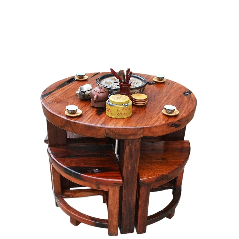#Table Solid Wood Dining Table With Integrated Induction Cooker Round Commercial Hotpot
