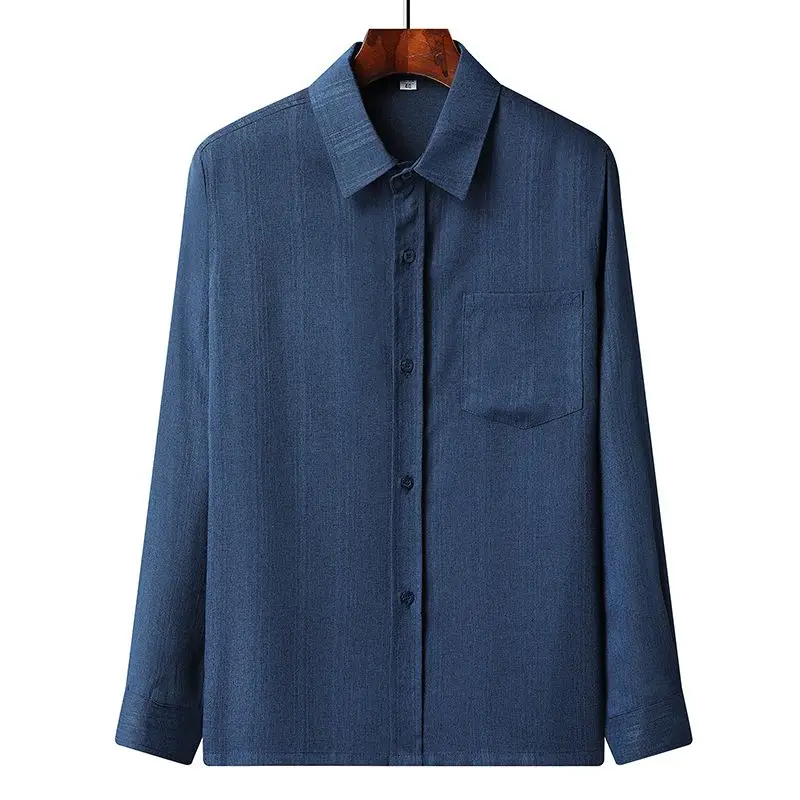 Men Turn Down Collar Long Sleeve Shirt Business Casual Shirt With Chest Pocket