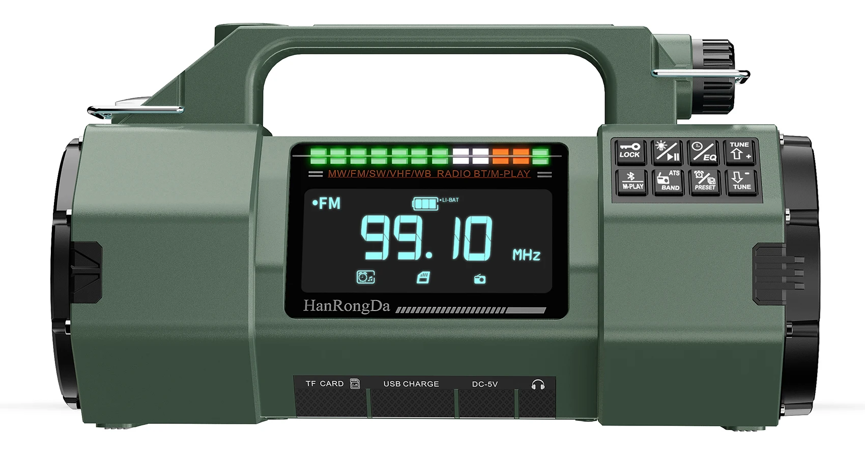 Emergency Radio with AM/FM/SW/WB Four Bands, Hand-cranked Generator, Large Capacity Battery and High Power Flashlight